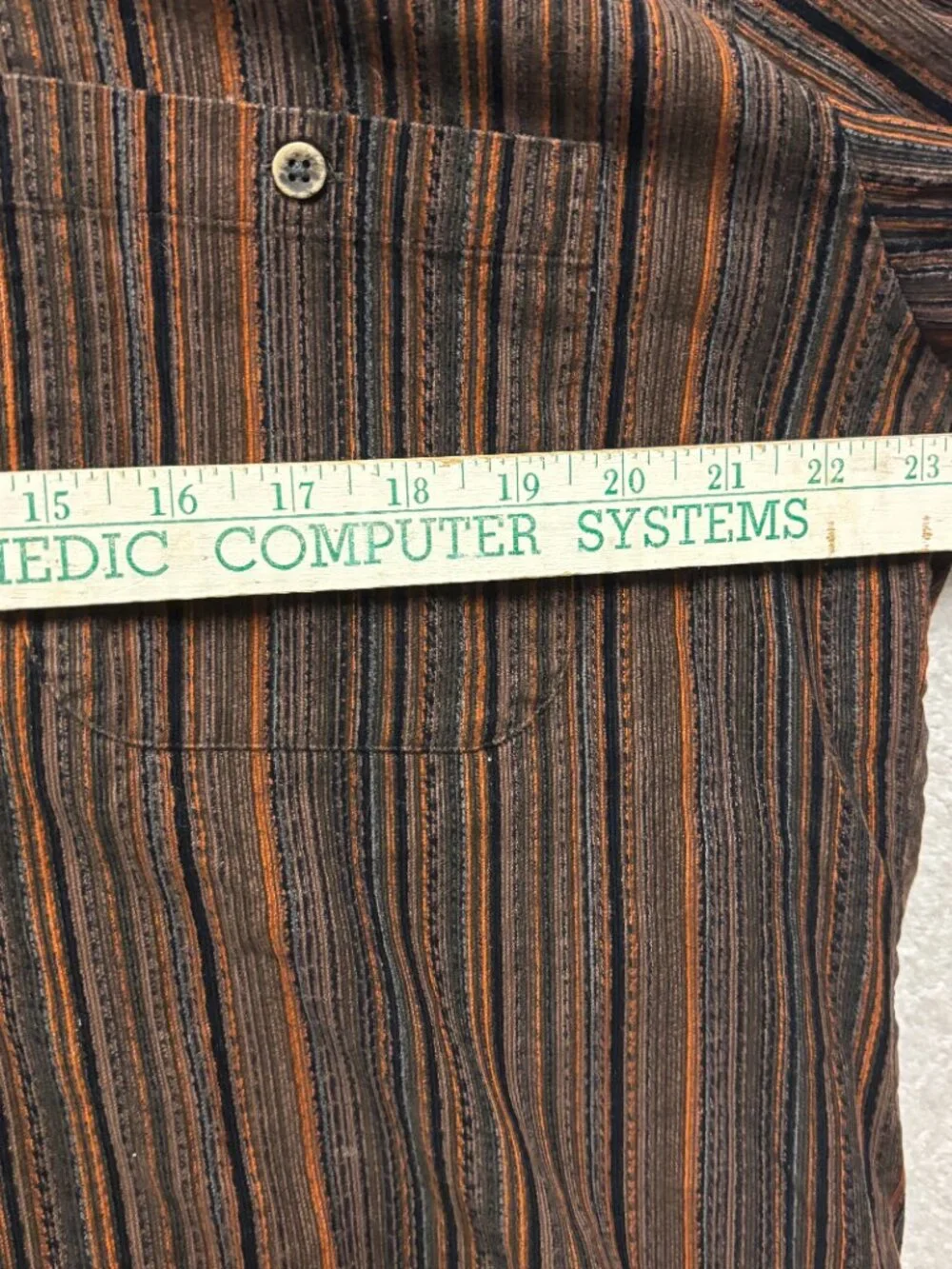 HAUPT of Germany Shirt Mens L 16.5 Brown Orange Stripe Corduroy Button Up Vintag